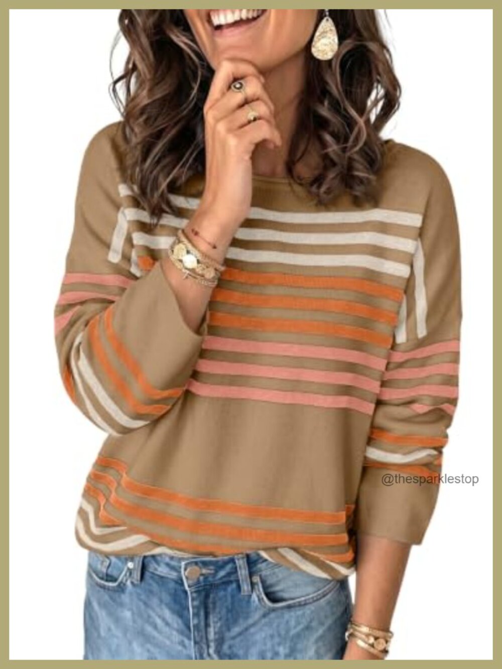 Striped Oversized Pullover Sweater Crewneck Long Sleeve Knit Top